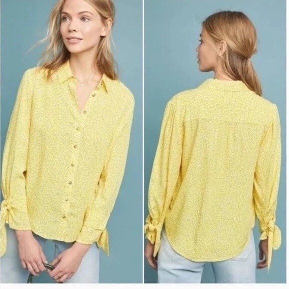 Anthropologie Maeve Blithe Button Down Blouse in Yellow 0 NWOT - Picture 3 of 10